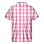 Pink And White Check Pattern Print Men's Short Sleeve Shirt