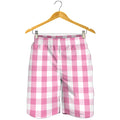 Pink And White Check Pattern Print Men's Shorts