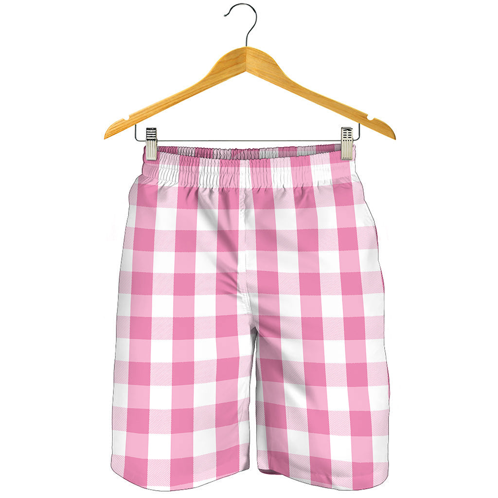 Pink And White Check Pattern Print Men's Shorts