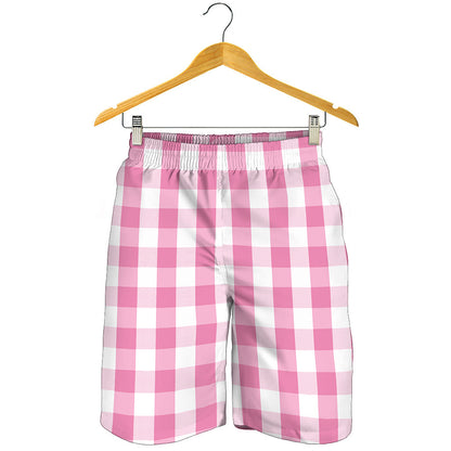 Pink And White Check Pattern Print Men's Shorts