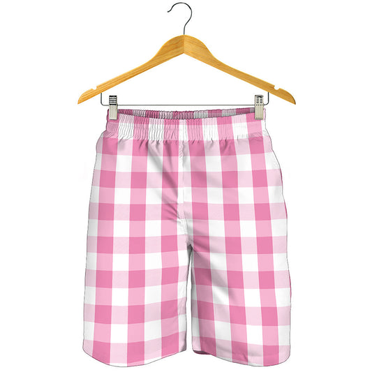 Pink And White Check Pattern Print Men's Shorts