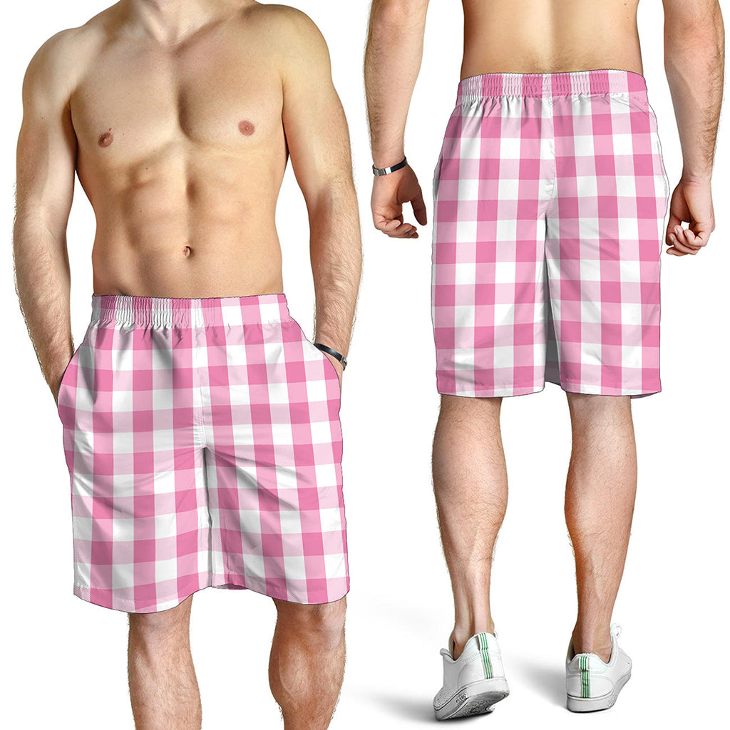 Pink And White Check Pattern Print Men's Shorts