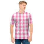 Pink And White Check Pattern Print Men's T-Shirt