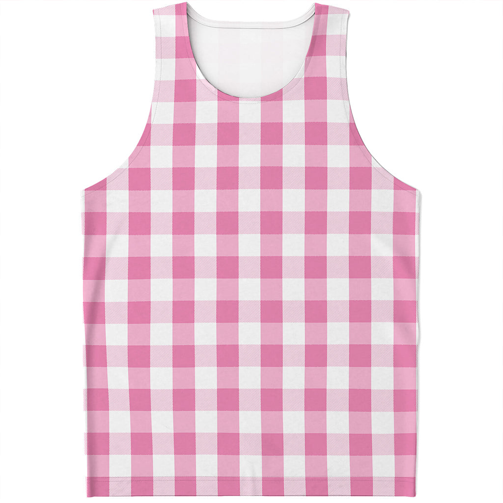 Pink And White Check Pattern Print Men's Tank Top