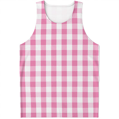 Pink And White Check Pattern Print Men's Tank Top