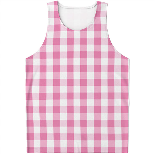 Pink And White Check Pattern Print Men's Tank Top