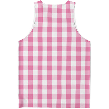 Pink And White Check Pattern Print Men's Tank Top