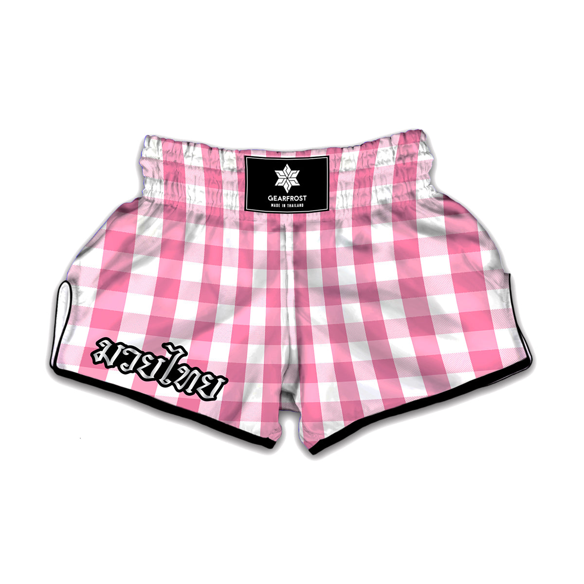 Pink And White Check Pattern Print Muay Thai Boxing Shorts
