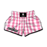 Pink And White Check Pattern Print Muay Thai Boxing Shorts