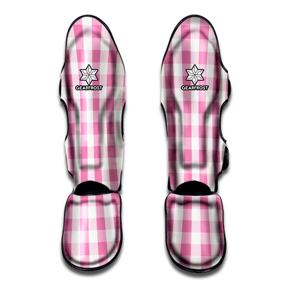 Pink And White Check Pattern Print Muay Thai Shin Guard
