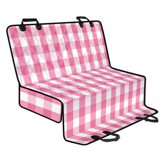 Pink And White Check Pattern Print Pet Car Back Seat Cover