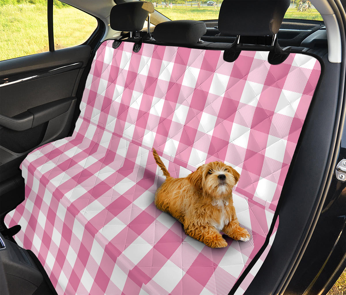 Pink And White Check Pattern Print Pet Car Back Seat Cover