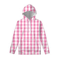 Pink And White Check Pattern Print Pullover Hoodie