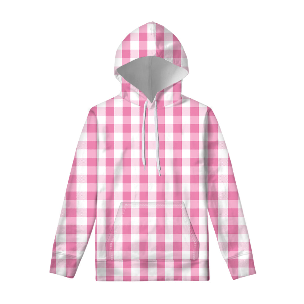Pink And White Check Pattern Print Pullover Hoodie