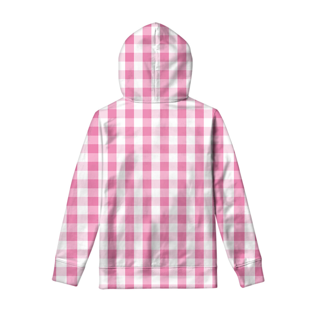 Pink And White Check Pattern Print Pullover Hoodie