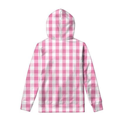 Pink And White Check Pattern Print Pullover Hoodie