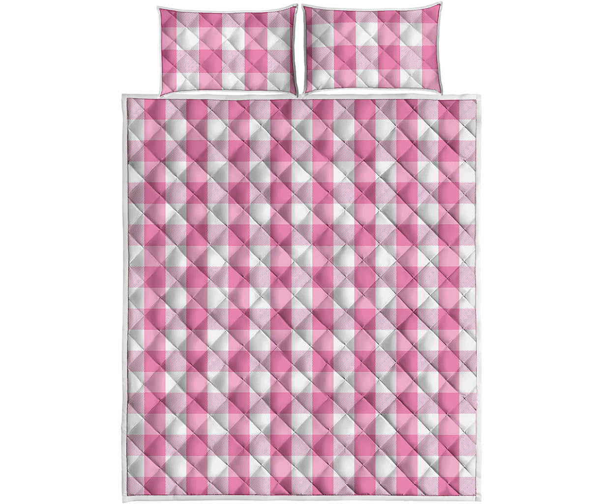Pink And White Check Pattern Print Quilt Bed Set