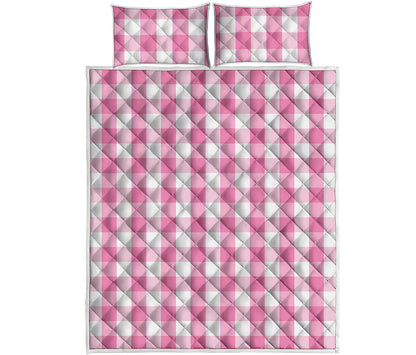Pink And White Check Pattern Print Quilt Bed Set