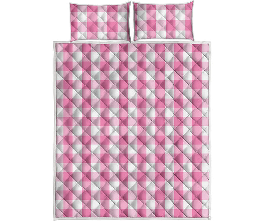 Pink And White Check Pattern Print Quilt Bed Set