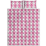 Pink And White Check Pattern Print Quilt Bed Set