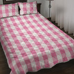 Pink And White Check Pattern Print Quilt Bed Set