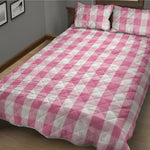 Pink And White Check Pattern Print Quilt Bed Set