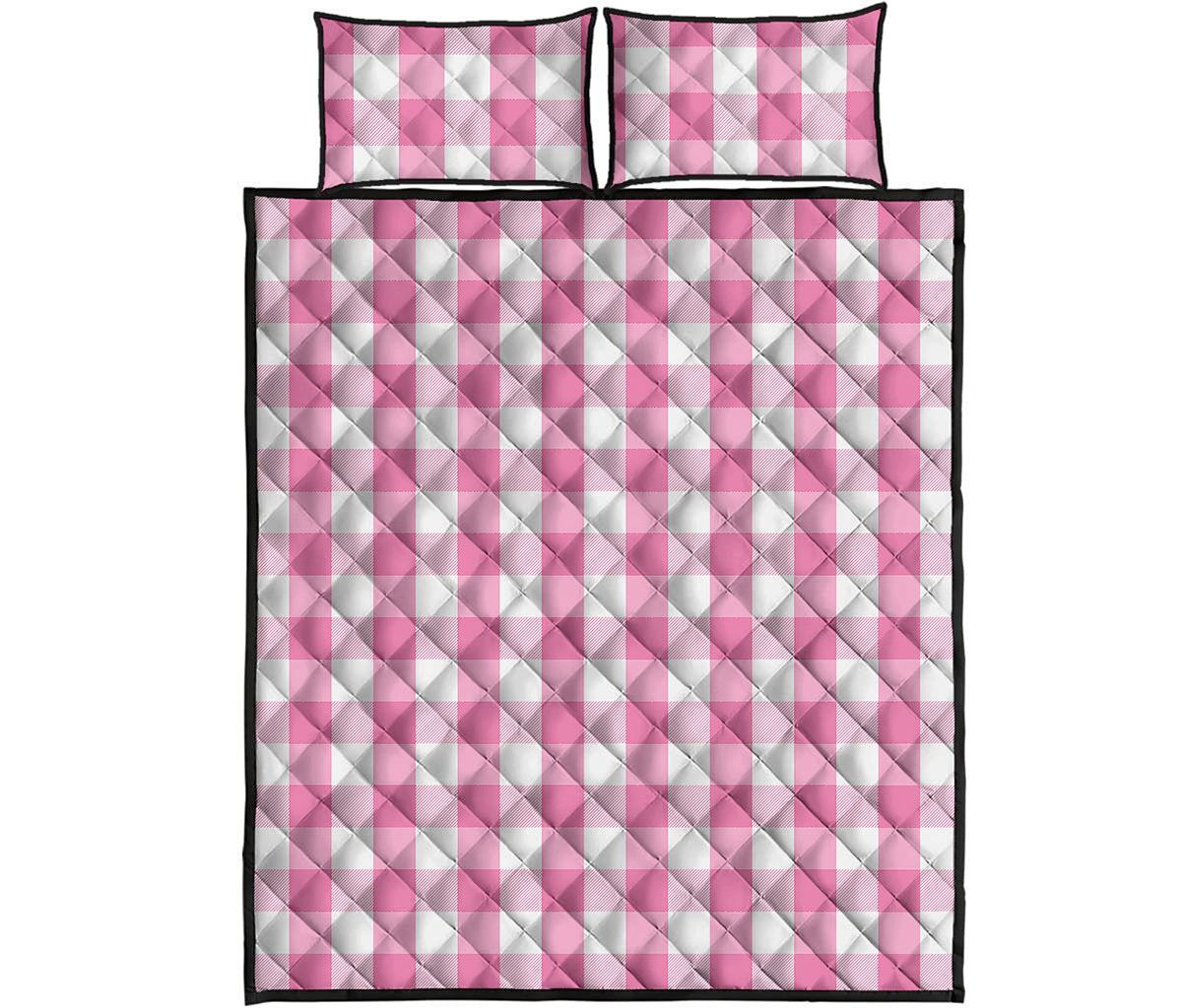 Pink And White Check Pattern Print Quilt Bed Set