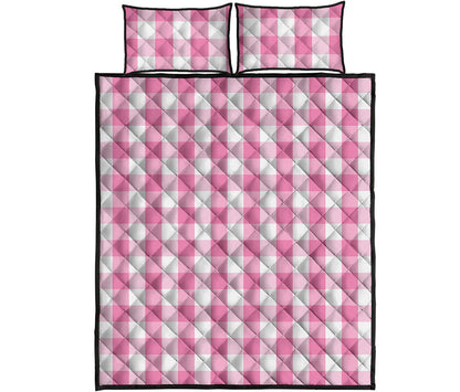 Pink And White Check Pattern Print Quilt Bed Set