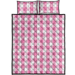 Pink And White Check Pattern Print Quilt Bed Set