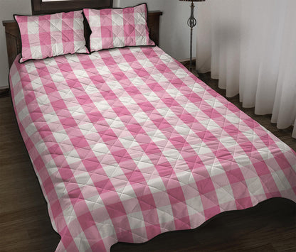 Pink And White Check Pattern Print Quilt Bed Set