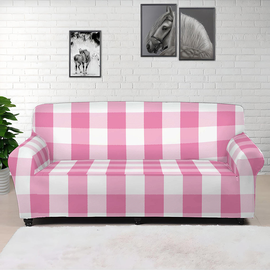 Pink And White Check Pattern Print Sofa Cover