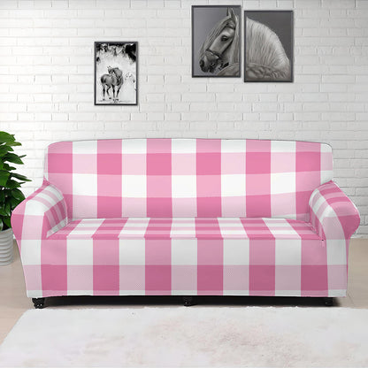 Pink And White Check Pattern Print Sofa Cover