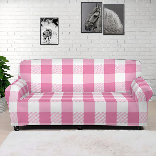 Pink And White Check Pattern Print Sofa Cover