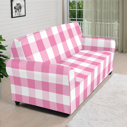 Pink And White Check Pattern Print Sofa Cover