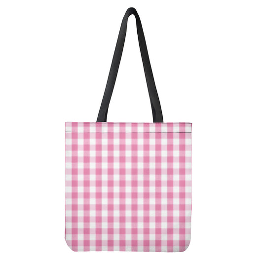 Pink And White Check Pattern Print Tote Bag