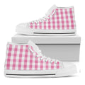 Pink And White Check Pattern Print White High Top Sneakers