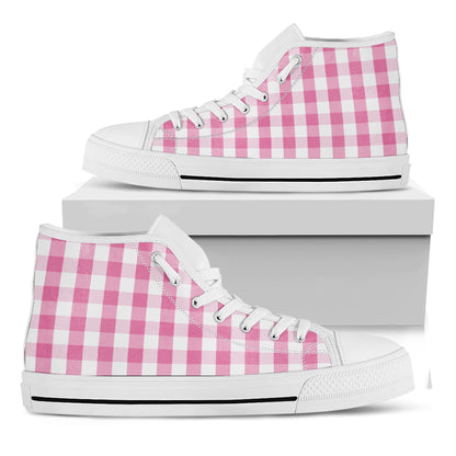 Pink And White Check Pattern Print White High Top Shoes