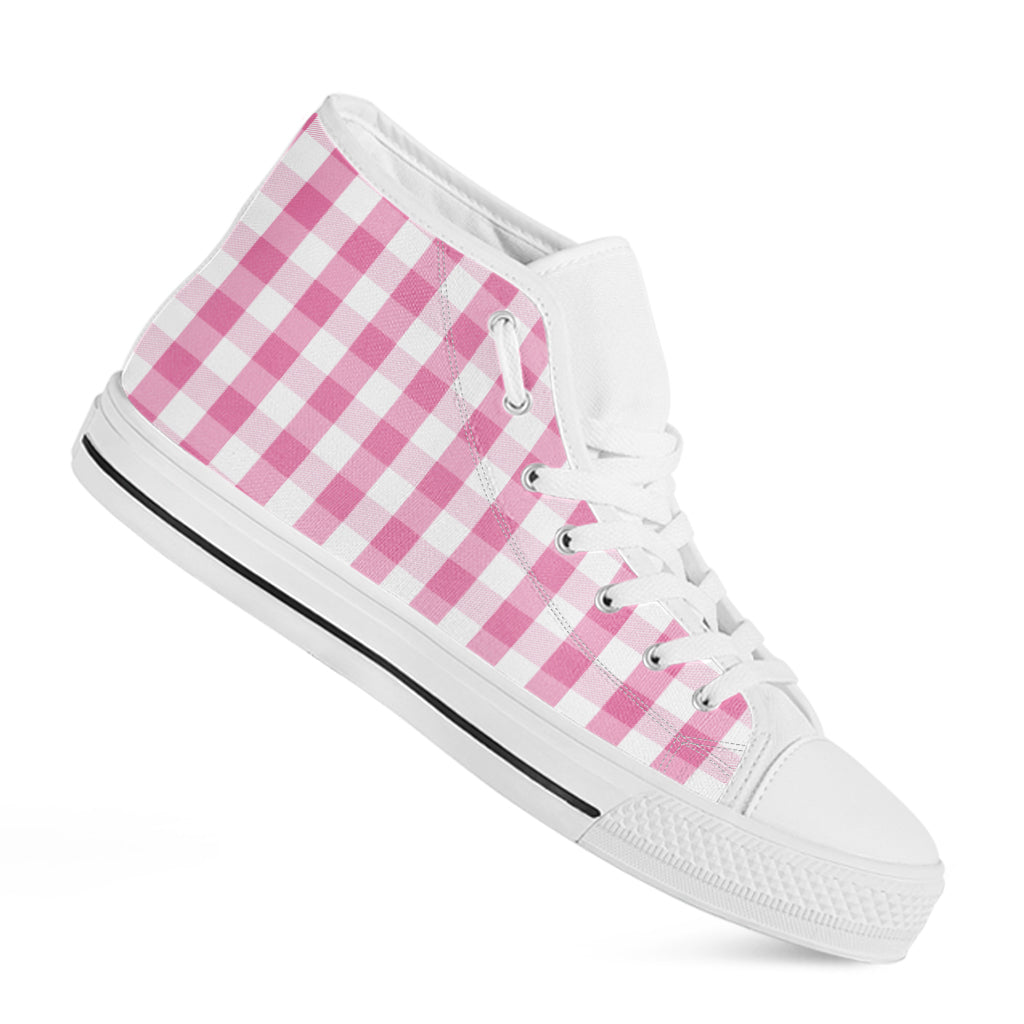 Pink And White Check Pattern Print White High Top Shoes