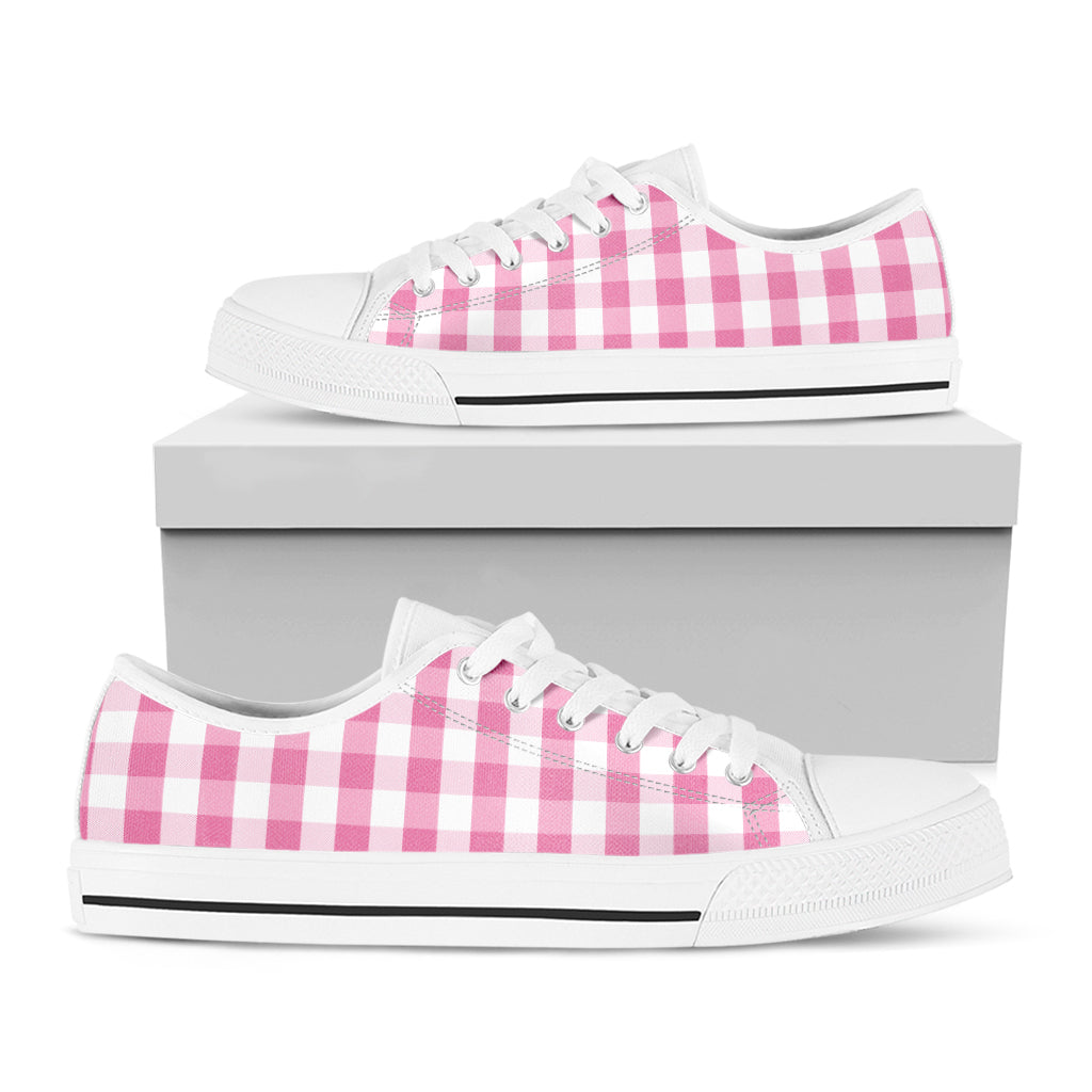 Pink And White Check Pattern Print White Low Top Shoes