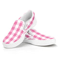 Pink And White Check Pattern Print White Slip On Sneakers