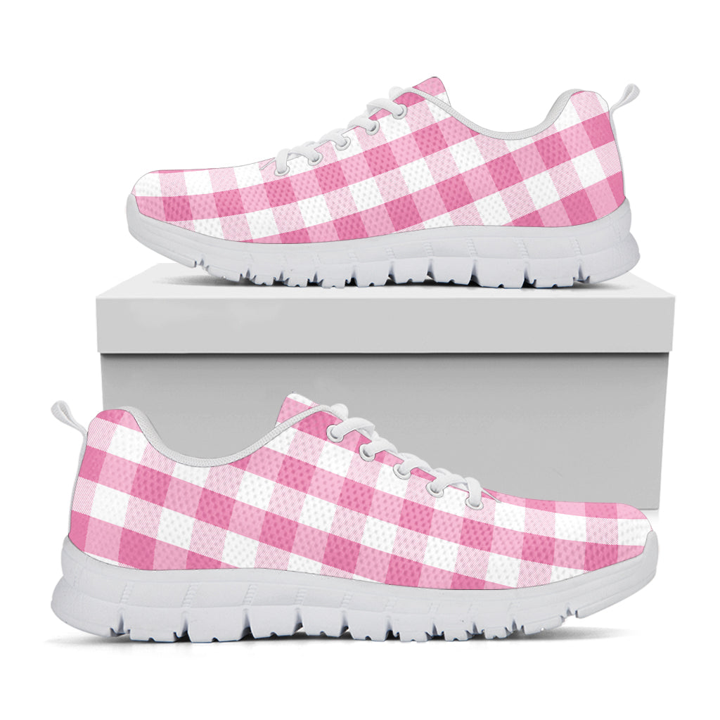 Pink And White Check Pattern Print White Sneakers