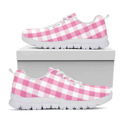 Pink And White Check Pattern Print White Sneakers