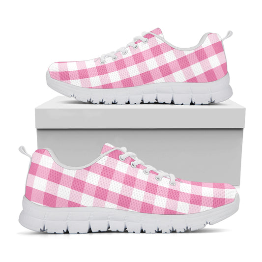 Pink And White Check Pattern Print White Sneakers