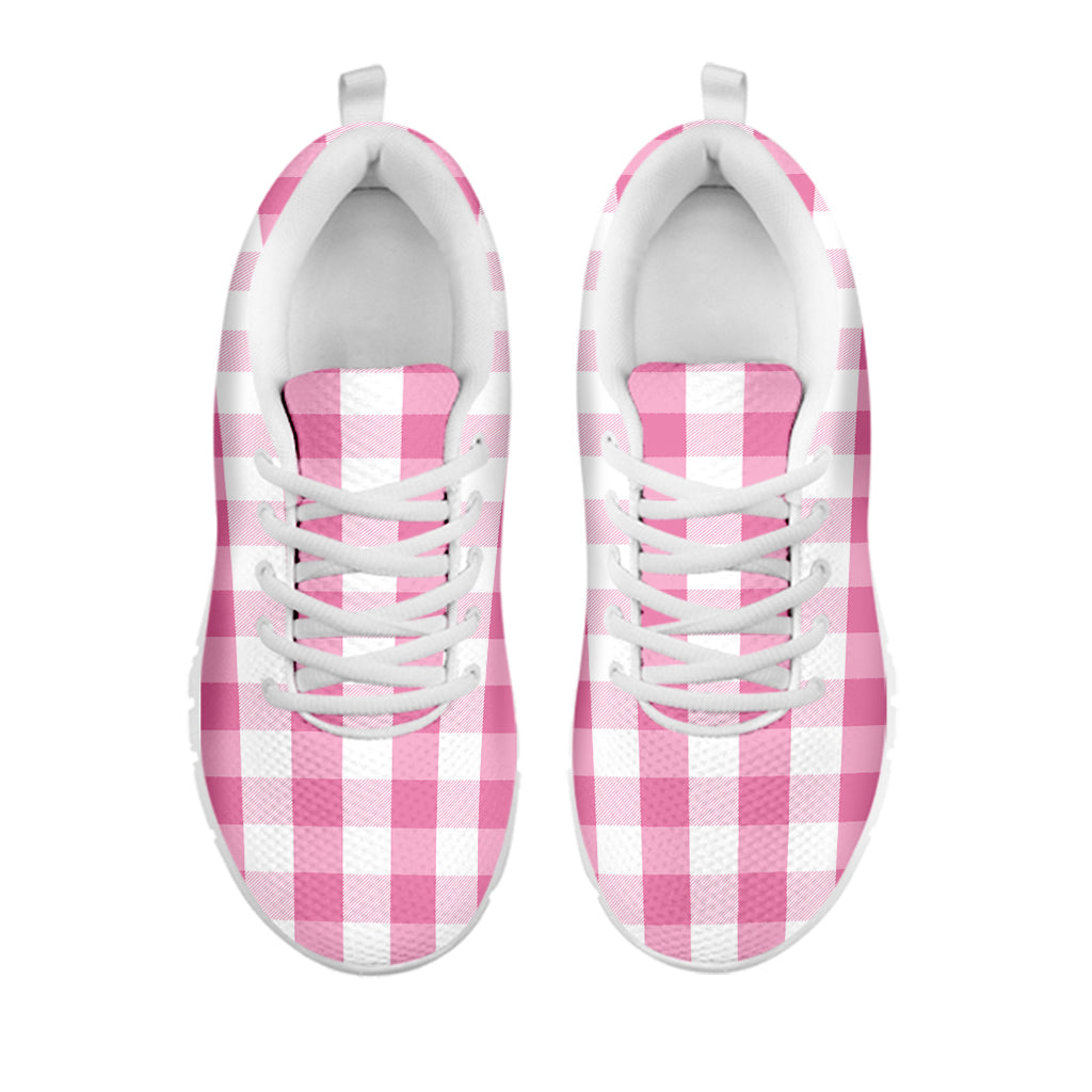 Pink And White Check Pattern Print White Sneakers