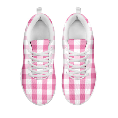 Pink And White Check Pattern Print White Sneakers