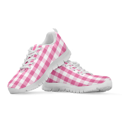 Pink And White Check Pattern Print White Sneakers
