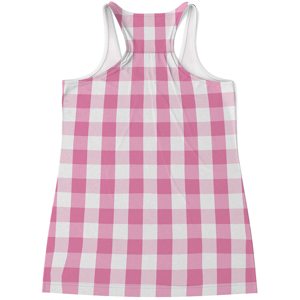 Pink And White Check Pattern Print Women's Racerback Tank Top