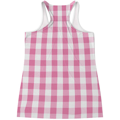Pink And White Check Pattern Print Women's Racerback Tank Top