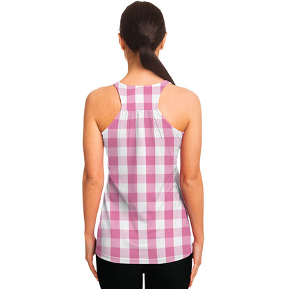 Pink And White Check Pattern Print Women's Racerback Tank Top
