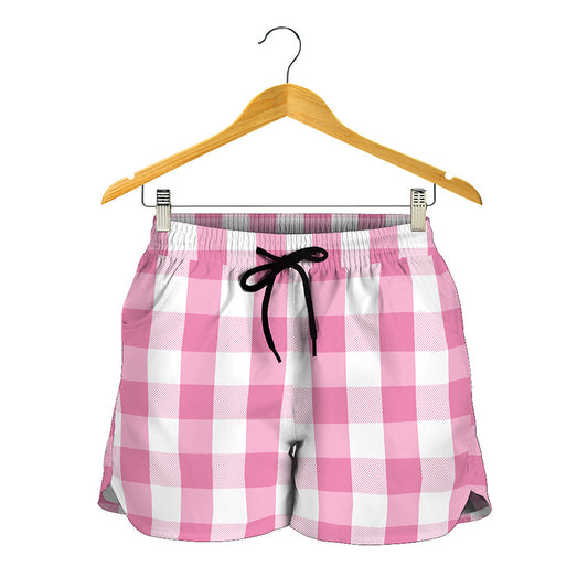 Pink And White Check Pattern Print Women's Shorts